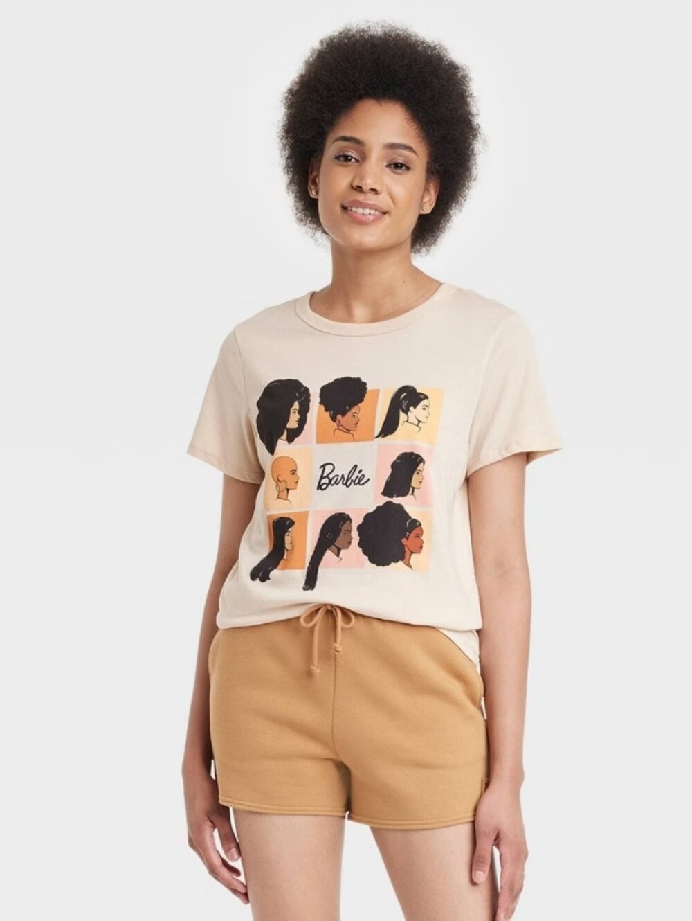 Women's Barbie Squares Short Sleeve Graphic T-Shirt - Tan S